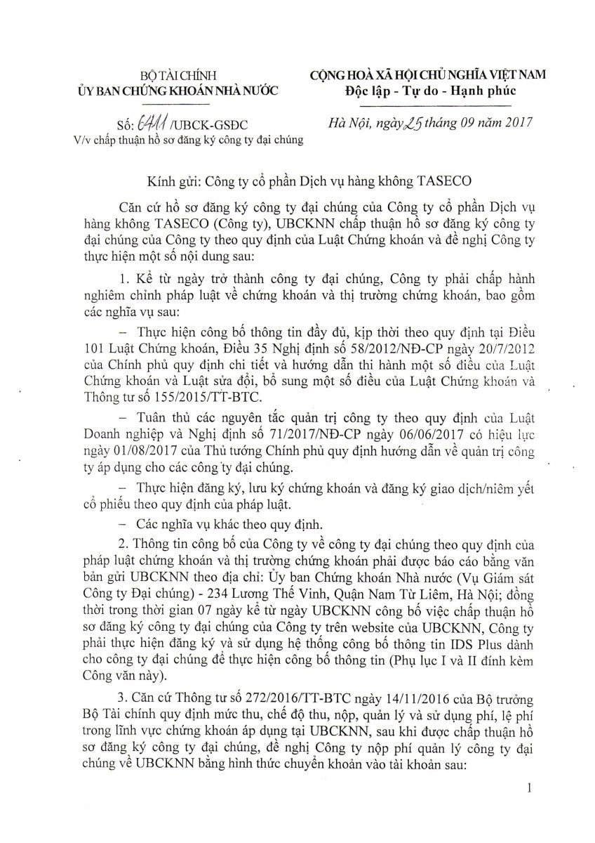 Công văn chấp thuận hồ sơ đăng ký công ty đại chúng
