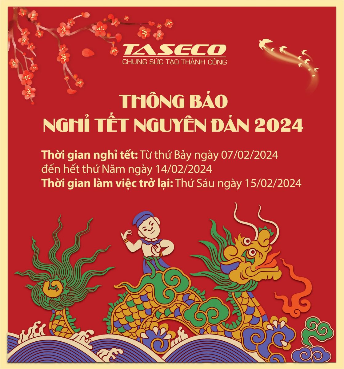 Thông báo lịch nghỉ Tết nguyên đán 2024