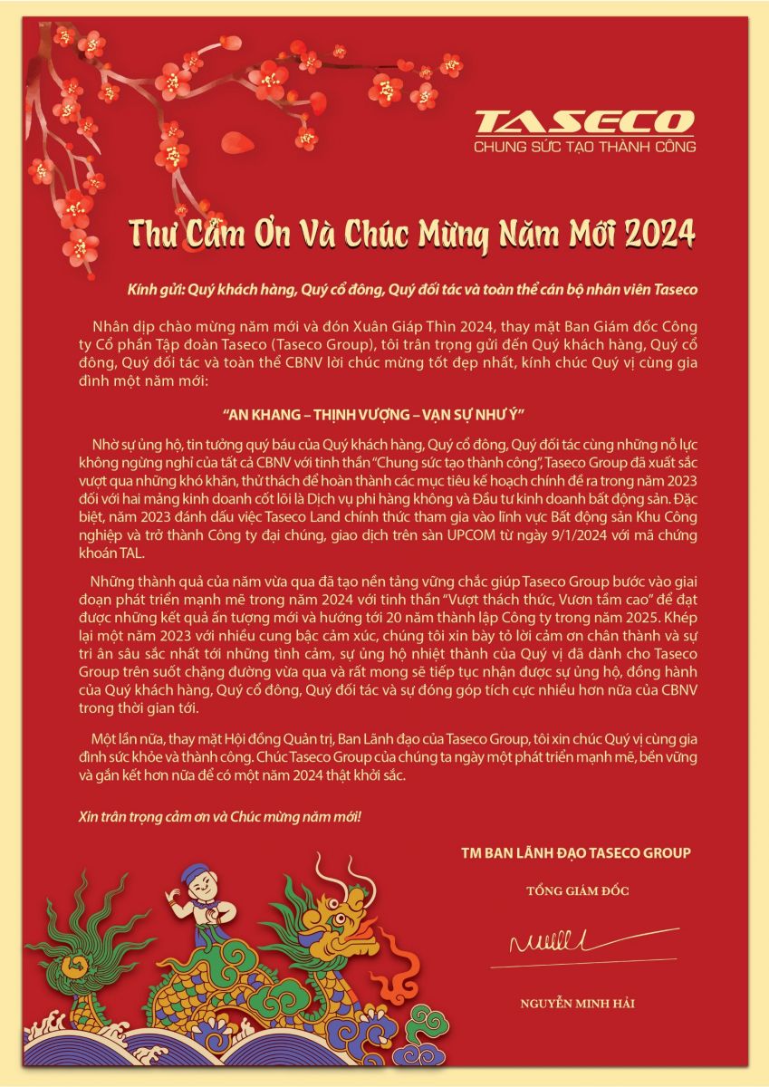 Thư chúc mừng năm mới Xuân Giáp Thìn 2024