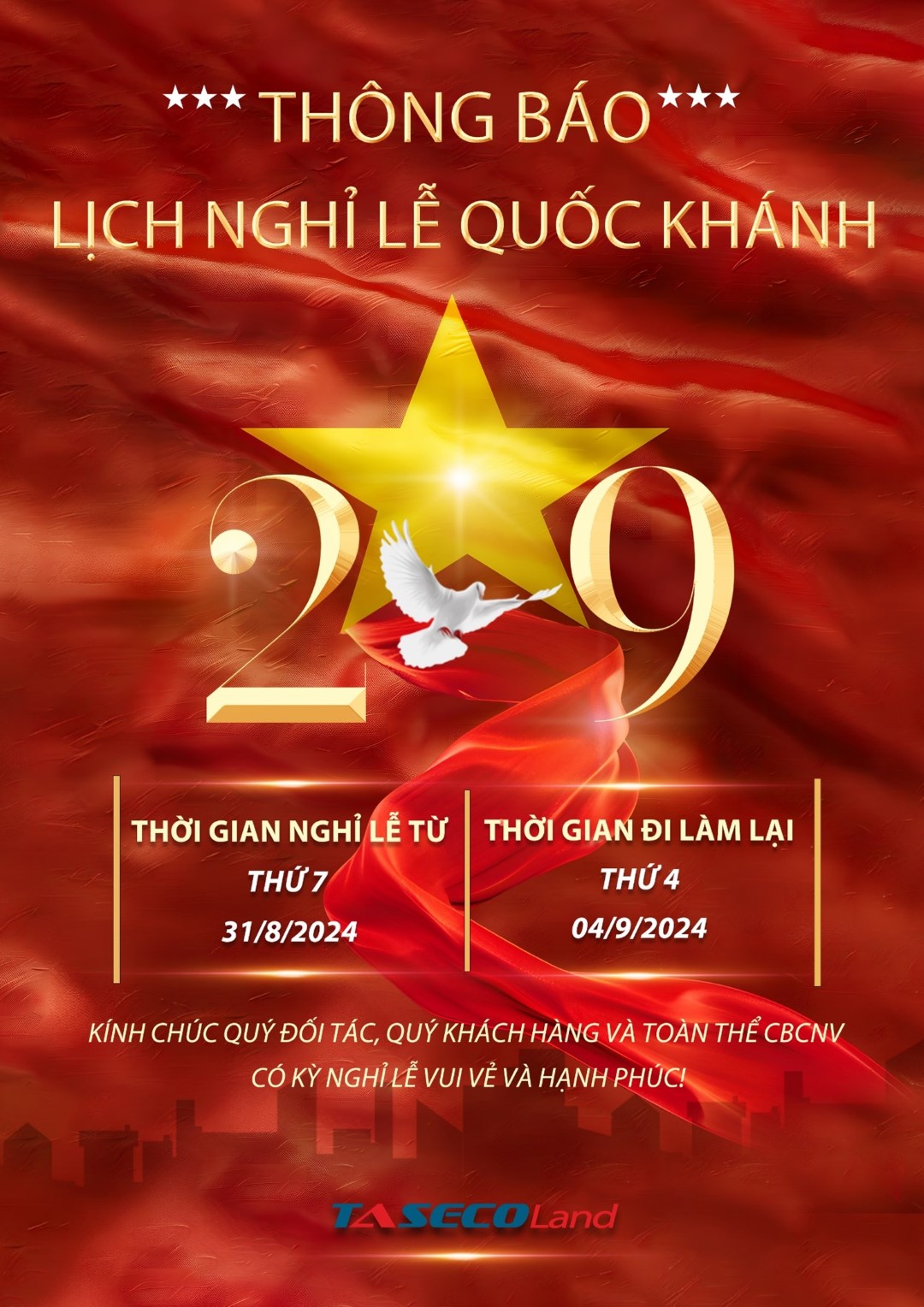 Thông báo lịch nghỉ lễ 2/9
